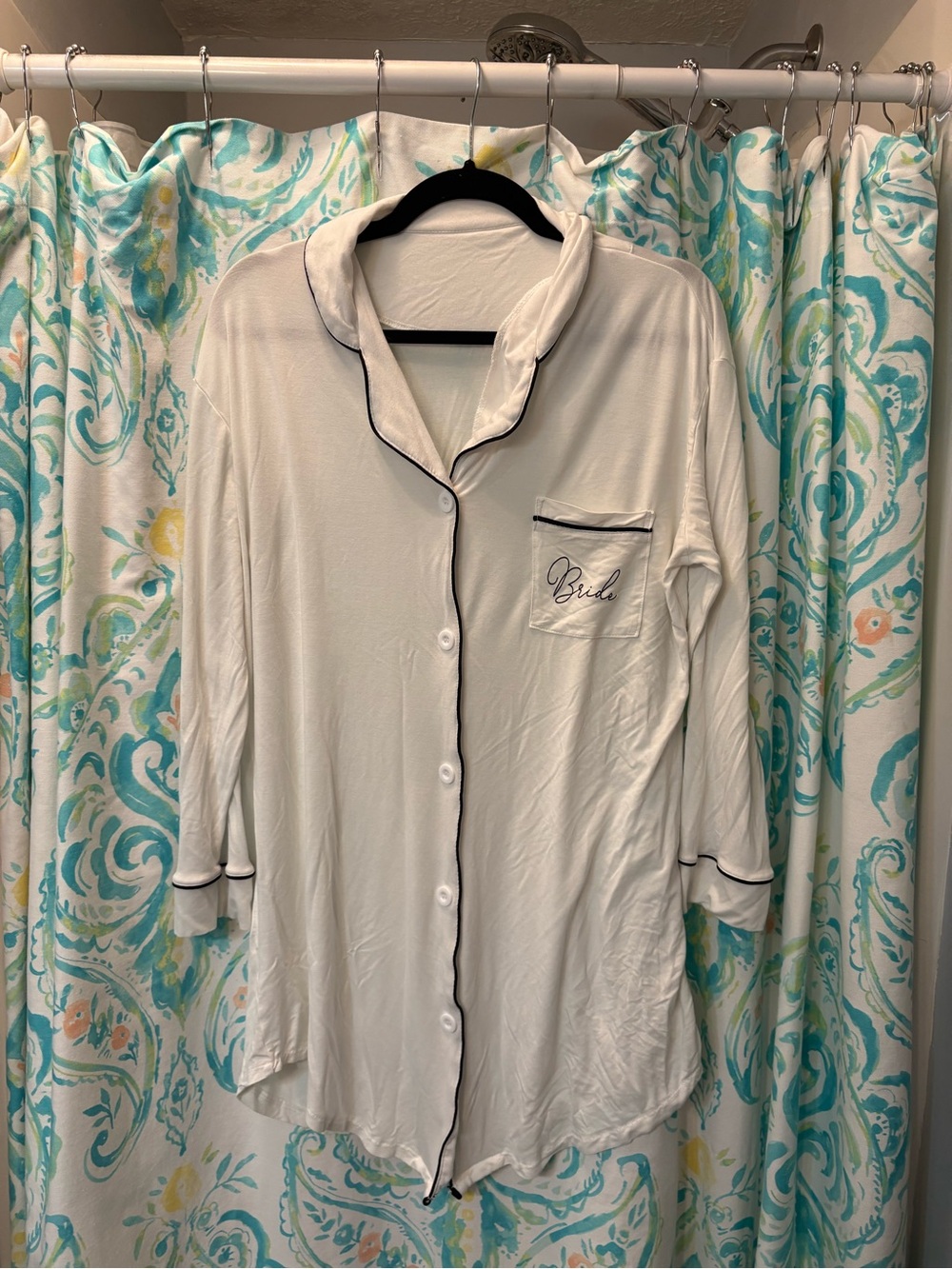 Women's Cream Bridal Modal blend Button-Front Sleep Shirt with Black Trim